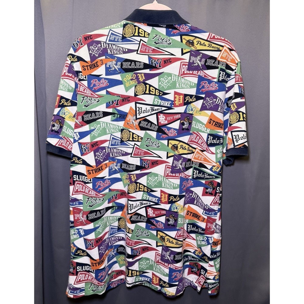 Polo Ralph Lauren Pennant Flag Shirt Baseball Bears All Over Print Sz L * READ* - Picture 8 of 14